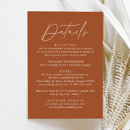 Tarjeta De Recepción Detalles de Boda de Terracota con Letra Moderna