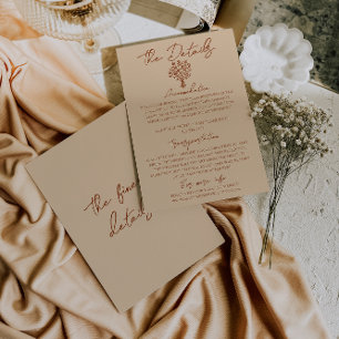Tarjeta De Recepción Detalles de boda de terracota crema boho chic flor