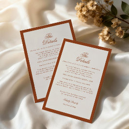 Tarjeta De Recepción Detalles de Boda de Terracota Naranja Quemada Old
