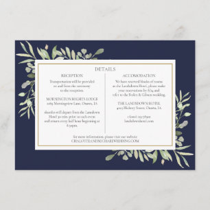 Tarjeta De Recepción Detalles de Boda de Vegetación Azul Marino Informa