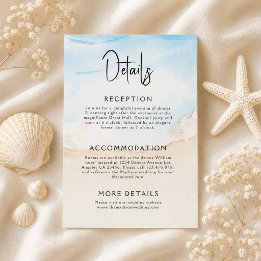 Tarjeta De Recepción Detalles de Boda de Verano con Acuarela en la Play