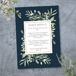 Tarjeta De Recepción Detalles de Boda de Verde Acuarela Azul Mar Profun