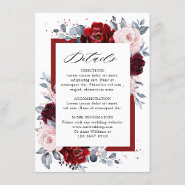 Tarjeta De Recepción Detalles de Boda de Vino Burdeos Azul Polvoriento 