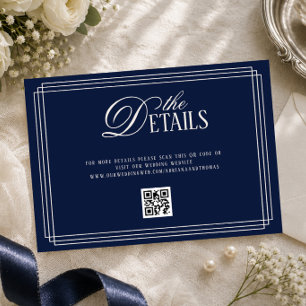 Tarjeta De Recepción Detalles de Boda Deep Blue Old Money