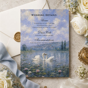 Tarjeta De Recepción Detalles de Boda del Lago de los Cisnes Vintage