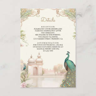 Tarjeta De Recepción Detalles de Boda del Palacio Indio del Pavo Real V