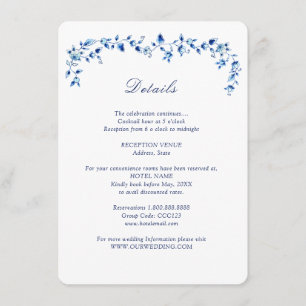 Tarjeta De Recepción Detalles de boda Delft azul y blanco 