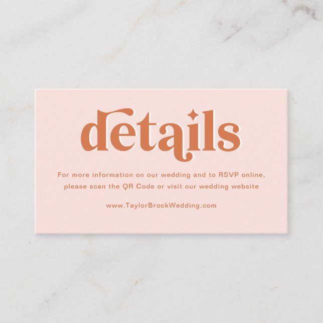 Tarjeta De Recepción Detalles de Boda Disco Boho Rosa Melocotón Naranja (Anverso)