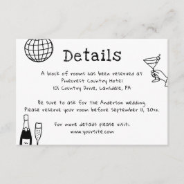 Tarjeta De Recepción Detalles de Boda Doodle. Alojamiento de Hotel Orig