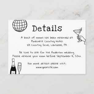 Tarjeta De Recepción Detalles de Boda Doodle. Alojamiento de Hotel Orig