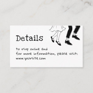 Tarjeta De Recepción Detalles de Boda Doodle + Código QR   Blanco y Neg
