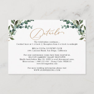 Tarjeta De Recepción Detalles de boda dorados con eucalipto rústico