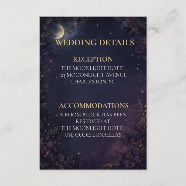 Tarjeta De Recepción Detalles de Boda Editables Celestiales Góticos Inc (Anverso)