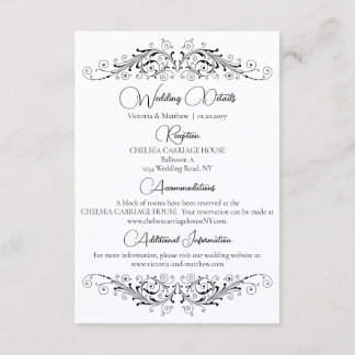 Tarjeta De Recepción Detalles de Boda Elegancia en Negro y Blanco con F