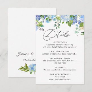 Tarjeta De Recepción Detalles de Boda Elegante Acuarela de Hortensias A