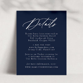 Tarjeta De Recepción Detalles de Boda Elegante Caligrafía Azul Marino