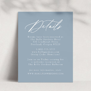 Tarjeta De Recepción Detalles de Boda Elegante Caligrafía Azul Polvorie