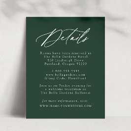 Tarjeta De Recepción Detalles de Boda Elegante Caligrafía Bosque Verde