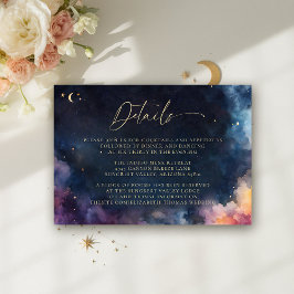 Tarjeta De Recepción Detalles de Boda Elegante Celeste Azul Medianoche