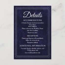 Tarjeta De Recepción Detalles de Boda Elegante Clásica de Terciopelo Az