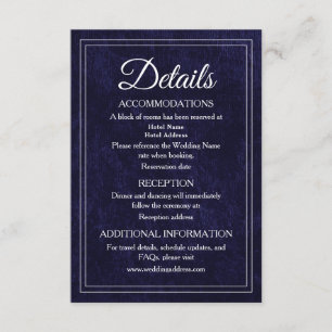 Tarjeta De Recepción Detalles de Boda Elegante Clásica de Terciopelo Az