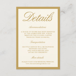 Tarjeta De Recepción Detalles de Boda Elegante de Salón de Baile Marfil