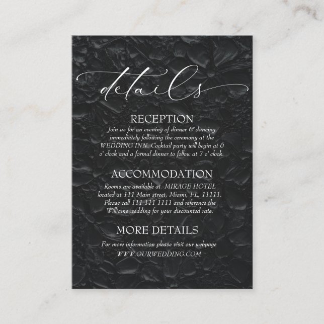 Tarjeta De Recepción Detalles de boda elegante en blanco y negro (Anverso)