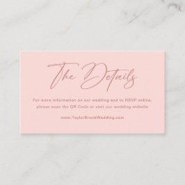Tarjeta De Recepción Detalles de Boda Elegante Rosa Claro