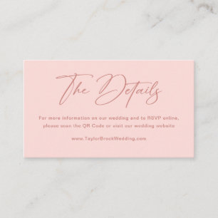 Tarjeta De Recepción Detalles de Boda Elegante Rosa Claro