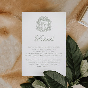Tarjeta De Recepción Detalles de Boda Elegante Verde Salvia con Cresta 