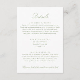 Tarjeta De Recepción Detalles de Boda Elegante Verde Salvia Información