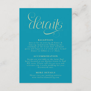 Tarjeta De Recepción Detalles de Boda Elegantes Azul Acuático