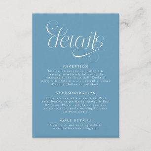 Tarjeta De Recepción Detalles de Boda Elegantes Azul Denim
