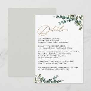 Tarjeta De Recepción Detalles de boda elegantes botánicos de verde oro