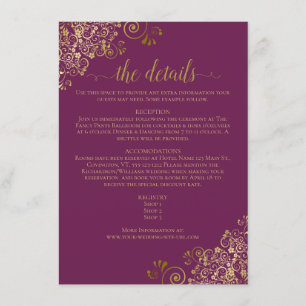 Tarjeta De Recepción Detalles de Boda Elegantes Cassis Purpura con Ador