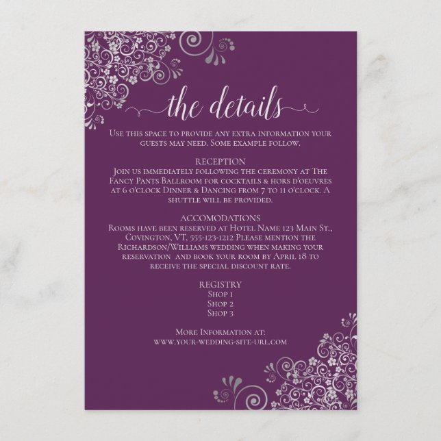 Tarjeta De Recepción Detalles de Boda Elegantes Cirulos de Plata y Ciru (Anverso)