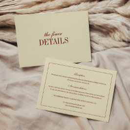 Tarjeta De Recepción Detalles de Boda Elegantes Clásicos Marfil y Rojo 