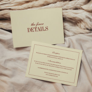 Tarjeta De Recepción Detalles de Boda Elegantes Clásicos Marfil y Rojo 