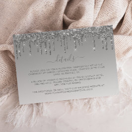 Tarjeta De Recepción Detalles de Boda Elegantes con Brillo Plateado que