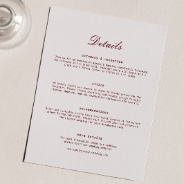 Tarjeta De Recepción Detalles de boda elegantes con champán y burgundy