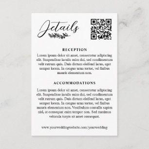 Tarjeta De Recepción Detalles de boda elegantes con código QR de ramita