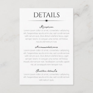 Tarjeta De Recepción Detalles de Boda Elegantes con Destello Negro y Bl