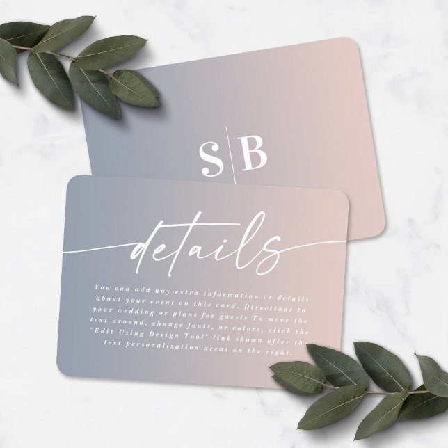 Tarjeta De Recepción Detalles de Boda Elegantes con Ombre Azul Polvo y  (Subido por el creador)