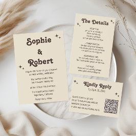 Tarjeta De Recepción Detalles de Boda Elegantes con Tipografía Retro