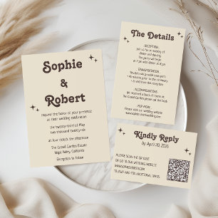 Tarjeta De Recepción Detalles de Boda Elegantes con Tipografía Retro