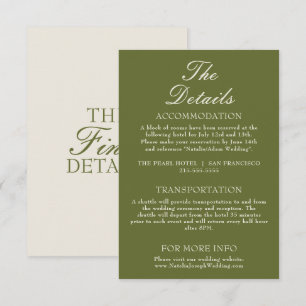 Tarjeta De Recepción Detalles de Boda Elegantes con Verde Oliva y Diner