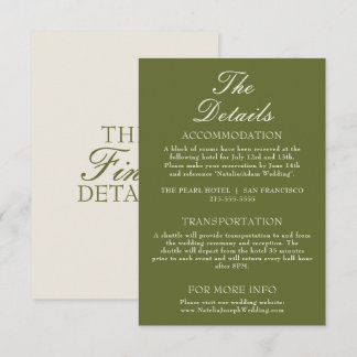 Tarjeta De Recepción Detalles de Boda Elegantes con Verde Oliva y Diner
