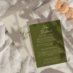 Tarjeta De Recepción Detalles de Boda Elegantes con Verde Oliva y Diner