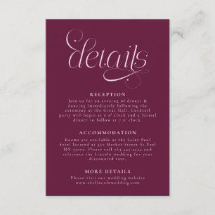 Tarjeta De Recepción Detalles de Boda Elegantes Cranberry