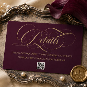 Tarjeta De Recepción Detalles de boda elegantes de Borgoña